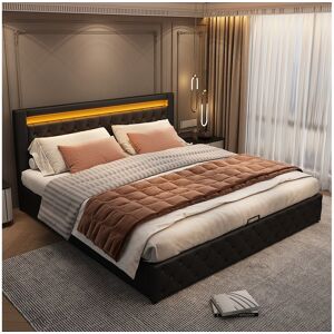 Lit avec Rangement MERAX - 180 x 200 cm - Cuir PU - LED - Sommier à lattes - Noir - Lit Lit avec Rangement MERAX - 180 x 200 cm - Cuir PU - LED - Sommier à lattes - Noir - Lit