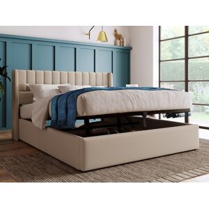 Merax Lit coffre 140 x 200 cm - tissu lin - sommier à lattes - beige Merax Lit coffre 140 x 200 cm - tissu lin - sommier à lattes - beige