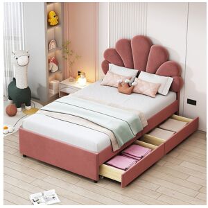 Merax Lit rembourré en velours 90 x 200 cm avec 2 tiroirs - tête de lit en forme de fleur - rose Merax Lit rembourré en velours 90 x 200 cm avec 2 tiroirs - tête de lit en forme de fleur - rose