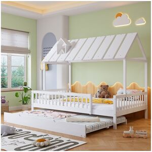 Merax Lit cabane 120 x 200 cm avec lit gigogne 120 x 190 cm - Bois de pin + MDF - Blanc Merax Lit cabane 120 x 200 cm avec lit gigogne 120 x 190 cm - Bois de pin + MDF - Blanc