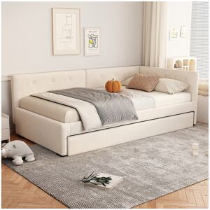 Merax Lit gigogne - 90 x 200 cm + 90 x 190 cm - avec tête de lit - velours - beige Merax Lit gigogne - 90 x 200 cm + 90 x 190 cm - avec tête de lit - velours - beige