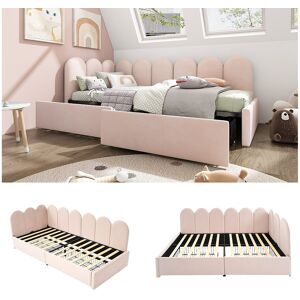 Merax Lit capitonné 90 x 190 cm avec 2 tiroirs et tête de lit - Velours - Canapé-lit - Rose (sans matelas) Merax Lit capitonné 90 x 190 cm avec 2 tiroirs et tête de lit - Velours - Canapé-lit - Rose (sans matelas)