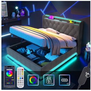 Merax Lit coffre 180 x 200 cm avec tête de lit rangement - Prises USB et LEDs - Tissu en lin - Motif boutons - Gris (sans matelas) Merax Lit coffre 180 x 200 cm avec tête de lit rangement - Prises USB et LEDs - Tissu en lin - Motif boutons - Gris (sans matelas)