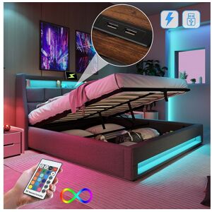 Merax Lit coffre 160 x 200 cm avec tête de lit rangement - Prise USB et LEDs - Tissu en lin - Gris - Sans matelas Merax Lit coffre 160 x 200 cm avec tête de lit rangement - Prise USB et LEDs - Tissu en lin - Gris - Sans matelas