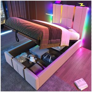 Lit de rangement Merax avec LED - 90x200cm - Beige Lit de rangement Merax avec LED - 90x200cm - Beige