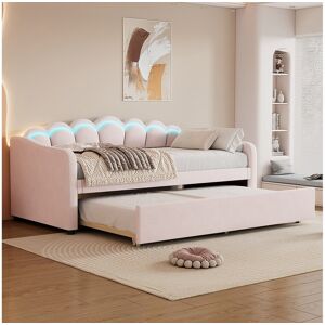Merax Lit gigogne 90 x 200 cm + lit 90 x 190 cm, canapé-lit - velours - LEDs - coloris rose (sans matelas) Merax Lit gigogne 90 x 200 cm + lit 90 x 190 cm, canapé-lit - velours - LEDs - coloris rose (sans matelas)