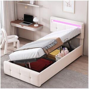 Merax Lit coffre 90 x 200 cm avec tête de lit réglable - tissu velours - LEDs - sommier à lattes - beige (sans matelas) Merax Lit coffre 90 x 200 cm avec tête de lit réglable - tissu velours - LEDs - sommier à lattes - beige (sans matelas)