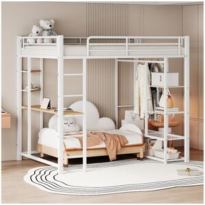 Merax Lit mezzanine 140 x 200 cm avec bureau et étagères de rangement - métal - sommier à lattes - blanc (sans matelas) Merax Lit mezzanine 140 x 200 cm avec bureau et étagères de rangement - métal - sommier à lattes - blanc (sans matelas)