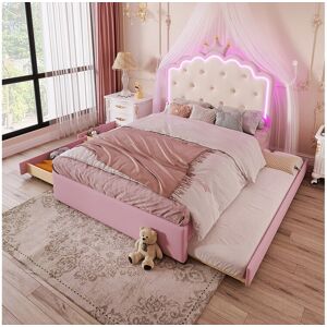 Merax Lit gigogne 140 x 200 cm avec tête de lit en couronne - Cuir PU - LEDs - Sommier à lattes - Rose (Sans matelas) Merax Lit gigogne 140 x 200 cm avec tête de lit en couronne - Cuir PU - LEDs - Sommier à lattes - Rose (Sans matelas)