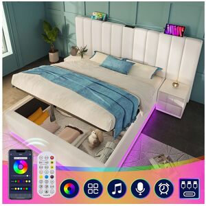 Merax Lit coffre 160 x 200 cm avec grand tête de lit - Lampe de lecture et prises USB + Type-C - LEDs - Cuir PU - Blanc (sans matelas) Merax Lit coffre 160 x 200 cm avec grand tête de lit - Lampe de lecture et prises USB + Type-C - LEDs - Cuir PU - Blanc (sans matelas)