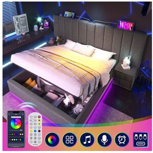 Merax Lit coffre 180 x 200 cm avec grand tête de lit - Lampe de lecture et prises USB + Type-C - LEDs - Tissu en lin - Gris (sans matelas) Merax Lit coffre 180 x 200 cm avec grand tête de lit - Lampe de lecture et prises USB + Type-C - LEDs - Tissu en lin - Gris (sans matelas)