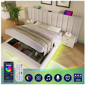 Merax Lit coffre 160 x 200 cm avec grand tête de lit - Lampe de lecture et prises USB + Type-C - LEDs - Tissu en lin - Beige (sans matelas) Merax Lit coffre 160 x 200 cm avec grand tête de lit - Lampe de lecture et prises USB + Type-C - LEDs - Tissu en lin - Beige (sans matelas)