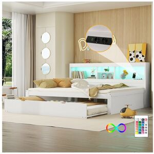 Merax Lit gigogne 140 x 200 cm + 90 x 190 cm avec compartiments et prises USB - LEDs - Aggloméré + MDF - Blanc (sans matelas) Merax Lit gigogne 140 x 200 cm + 90 x 190 cm avec compartiments et prises USB - LEDs - Aggloméré + MDF - Blanc (sans matelas)