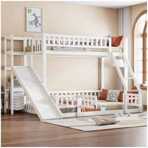 Merax Lits superposés 140 x 200 cm + 90 x 200 cm avec toboggan, étagères et barrières de protection - Pin+MDF - Blanc (sans matelas) Merax Lits superposés 140 x 200 cm + 90 x 200 cm avec toboggan, étagères et barrières de protection - Pin+MDF - Blanc (sans matelas)