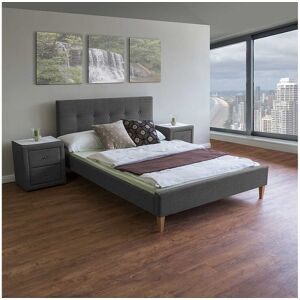 HOMESTYLE4U Lit Double en Tissu Gris - 180x200 cm HOMESTYLE4U Lit Double en Tissu Gris - 180x200 cm