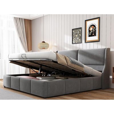 Merax Lit coffre avec tête de lit - 180 x 200 cm - velours - sommier à lattes - style scandinave - blanc Merax Lit coffre avec tête de lit - 180 x 200 cm - velours - sommier à lattes - style scandinave - blanc