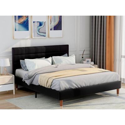 Merax Lit avec tête de lit - 140 x 200 cm - tissu lin - noir Merax Lit avec tête de lit - 140 x 200 cm - tissu lin - noir