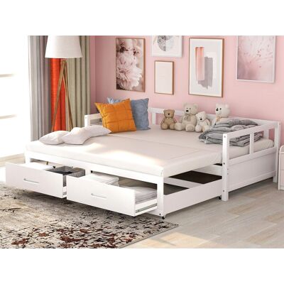 Merax Lit gigogne pour enfant 90 x 200 cm avec 2 tiroirs - lit bébé - cadre en pin - coloris blanc Merax Lit gigogne pour enfant 90 x 200 cm avec 2 tiroirs - lit bébé - cadre en pin - coloris blanc