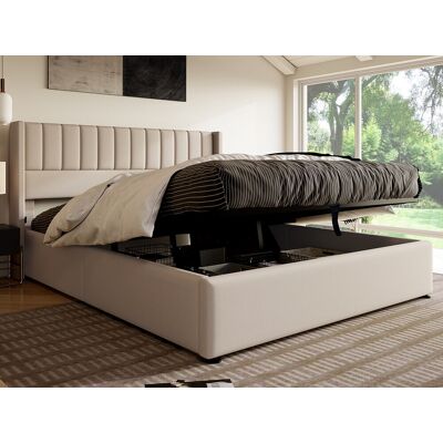 Merax Lit coffre 180 x 200 cm - tissu lin - sommier à lattes - beige Merax Lit coffre 180 x 200 cm - tissu lin - sommier à lattes - beige