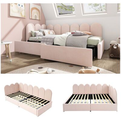 Merax Lit capitonné 90 x 190 cm avec 2 tiroirs et tête de lit - Velours - Canapé-lit - Rose (sans matelas) Merax Lit capitonné 90 x 190 cm avec 2 tiroirs et tête de lit - Velours - Canapé-lit - Rose (sans matelas)