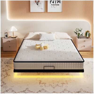 Cadre de lit LED en métal 180x200 cm, hauteur 20 cm, cadre flottant, pieds dissimulés, noir Cadre de lit LED en métal 180x200 cm, hauteur 20 cm, cadre flottant, pieds dissimulés, noir