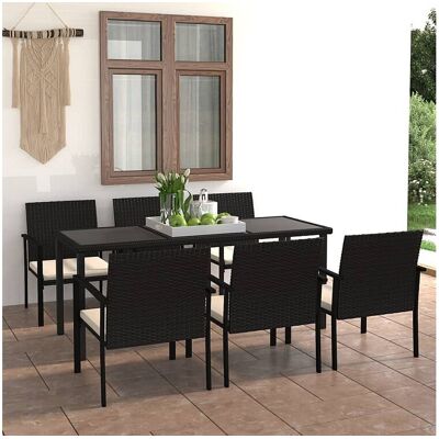 vidaxl Ensemble à manger de jardin 7 pcs Résine tressée Noir vidaxl Ensemble à manger de jardin 7 pcs Résine tressée Noir