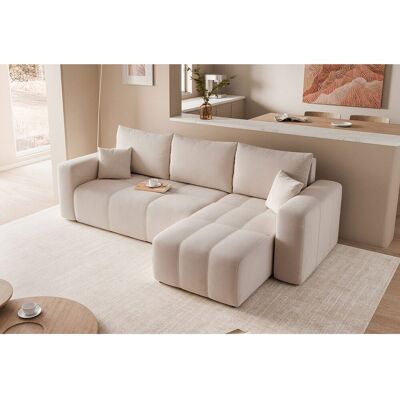 IDOHOME Canapé d'angle Convertible Pedro 3-Places avec Espace de Rangement en tissu Beige IDOHOME Canapé d'angle Convertible Pedro 3-Places avec Espace de Rangement en tissu Beige