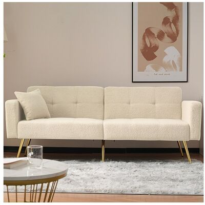 KOMHTOM Canapé-lit avec fonction lit, angle réglable, pieds dorés, avec coussins et poches de rangement latérales, beige KOMHTOM Canapé-lit avec fonction lit, angle réglable, pieds dorés, avec coussins et poches de rangement latérales, beige