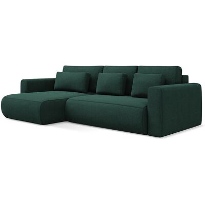 Canapé d’angle 3 places gauche convertible en tissu texturé - bouteille verte - PERUGIA Canapé d’angle 3 places gauche convertible en tissu texturé - bouteille verte - PERUGIA