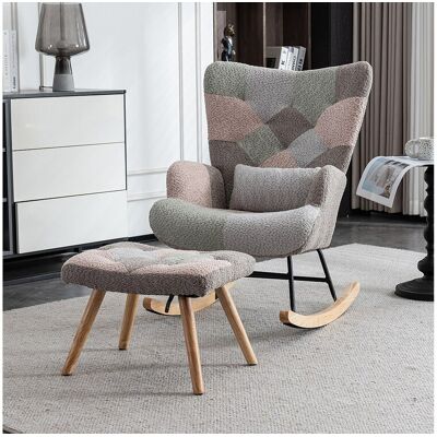 Merax Fauteuil à bascule coloré avec repose-pieds et coussin - 68 x 83 x 91 cm - Teddy-Polaire, boid d'évéa et métal - Design multicolore Merax Fauteuil à bascule coloré avec repose-pieds et coussin - 68 x 83 x 91 cm - Teddy-Polaire, boid d'évéa et métal - Design multicolore