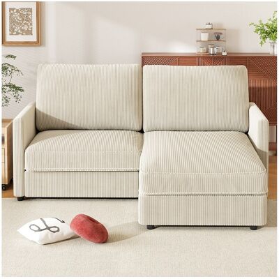DripeX Canapé d'angle 2 places - angle droit / gauche réversible - 180x140x86cm - en Tissu Velours côtelé - Charge max 300kg - Beige DripeX Canapé d'angle 2 places - angle droit / gauche réversible - 180x140x86cm - en Tissu Velours côtelé - Charge max 300kg - Beige