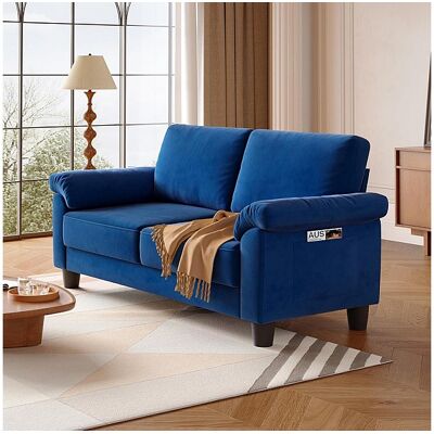 DripeX Canapé de salon 2 place en tissu chenille, Canapé moderne du milieu du siècle, avec sac de rangement, 178x75x87cm, Bleu DripeX Canapé de salon 2 place en tissu chenille, Canapé moderne du milieu du siècle, avec sac de rangement, 178x75x87cm, Bleu