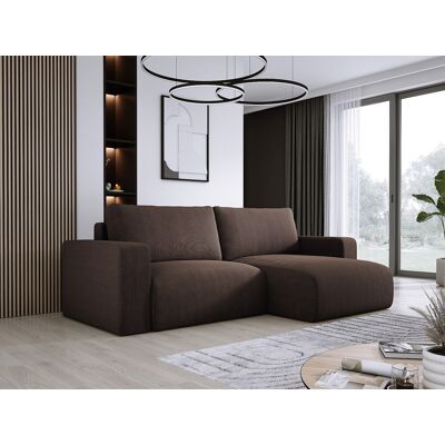 DOMO HOME Canapé d'angle avec fonction couchage et coffre, tissu en velours doux, flexible, agencement droit, 247x143x83cm, marron foncé DOMO HOME Canapé d'angle avec fonction couchage et coffre, tissu en velours doux, flexible, agencement droit, 247x143x83cm, marron foncé