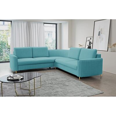 DOMO HOME Canapé d'angle LAREN convertible, coffre de rangement, pieds en plastique, côté droit, TURQUOISE, 251x251x85 cm DOMO HOME Canapé d'angle LAREN convertible, coffre de rangement, pieds en plastique, côté droit, TURQUOISE, 251x251x85 cm