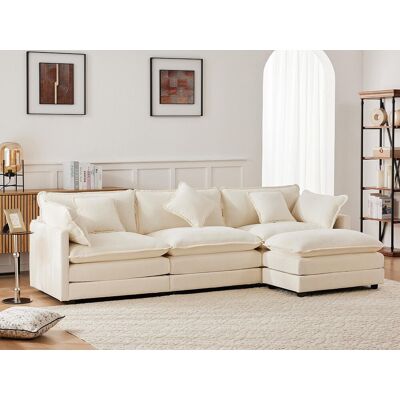 ModernLuxe Canapé d'angle 3 places en chenille - avec un repose-pieds modulable - Beige ModernLuxe Canapé d'angle 3 places en chenille - avec un repose-pieds modulable - Beige