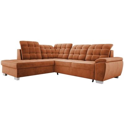 DOMO HOME Canapé d'angle LOTTA, couchage 186x125 cm, relax, velours facile à entretenir, 258x212 cm, angle gauche, ORANGE DOMO HOME Canapé d'angle LOTTA, couchage 186x125 cm, relax, velours facile à entretenir, 258x212 cm, angle gauche, ORANGE