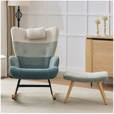 Merax Fauteuil à bascule en tissu bouclé avec repose-pièds et appui-tête - 65.5 x 83 x 95 cm - Multicolore Merax Fauteuil à bascule en tissu bouclé avec repose-pièds et appui-tête - 65.5 x 83 x 95 cm - Multicolore