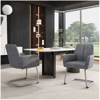 Merax Lot de 2 chaises fauteuil en cuir - 86 x 51 x 45 cm - pour chambre et salon - avec pieds en acier arqués - gris Merax Lot de 2 chaises fauteuil en cuir - 86 x 51 x 45 cm - pour chambre et salon - avec pieds en acier arqués - gris