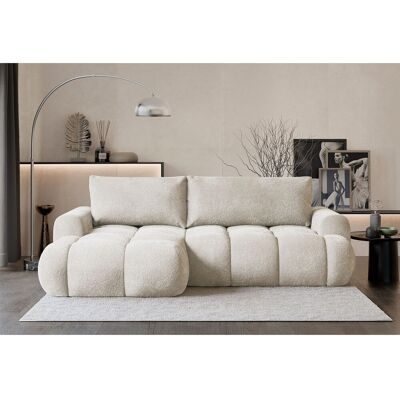 SELSEY Canapé d'angle convertible - en peluche crème- côté gauche - OMBO MINI SELSEY Canapé d'angle convertible - en peluche crème- côté gauche - OMBO MINI