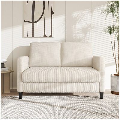 DripeX Canapé 2 places confort en velours côtelé Beige - 58cm assise profonde - charge max 300kg - 129x78x89cm DripeX Canapé 2 places confort en velours côtelé Beige - 58cm assise profonde - charge max 300kg - 129x78x89cm