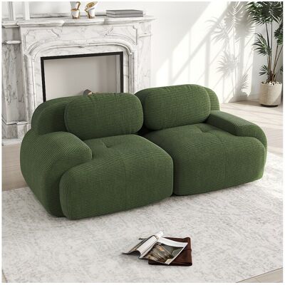 OKWISH Canapé 2 places avec accoudoirs courbés et dossier rembourré - velours côtelé vert OKWISH Canapé 2 places avec accoudoirs courbés et dossier rembourré - velours côtelé vert