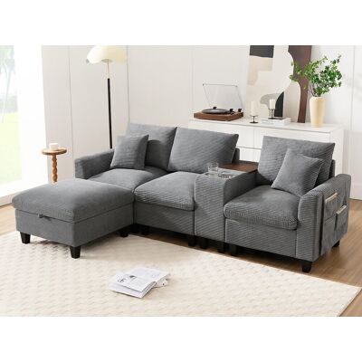 ModernLuxe Canapé moderne - avec console - 2 porte-gobelets - port de chargement USB - poches de rangement sur les accoudoirs - avec coussins - gris ModernLuxe Canapé moderne - avec console - 2 porte-gobelets - port de chargement USB - poches de rangement sur les accoudoirs - avec coussins - gris