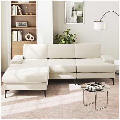 DripeX Canapé 3 places d'angle en chenille - avec pouf - charge max 650kg - 244x146x83cm - Beige DripeX Canapé 3 places d'angle en chenille - avec pouf - charge max 650kg - 244x146x83cm - Beige