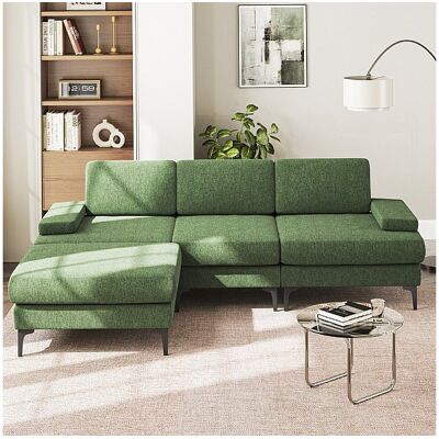 DripeX Canapé 3 places d'angle en chenille - avec pouf - charge max 650kg - 244x146x83cm - Vert DripeX Canapé 3 places d'angle en chenille - avec pouf - charge max 650kg - 244x146x83cm - Vert