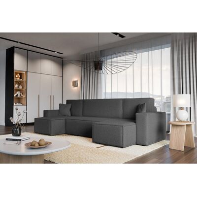 Vinotti Canapé d'angle convertible 5 places en tissu gris anthracite Vinotti Canapé d'angle convertible 5 places en tissu gris anthracite