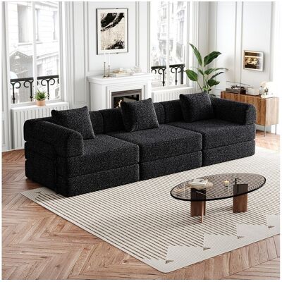 Hauss Spole Canapé 3 places convertible express en tissu chenille noir -Combinaisons multiples Hauss Spole Canapé 3 places convertible express en tissu chenille noir -Combinaisons multiples