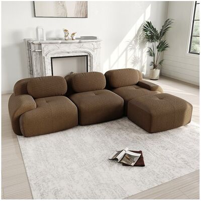 DripeX Canapé 3 places d'angle modulable - en Velours côtelé - avec 3 oreillers et pouf - 298x178x70cm - Marron DripeX Canapé 3 places d'angle modulable - en Velours côtelé - avec 3 oreillers et pouf - 298x178x70cm - Marron