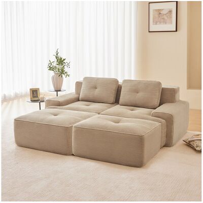 DripeX Canapé d'angle Modulable en Velours côtelé, avec 2 pouf et 2 coussins, 204x177x69cm, Beige DripeX Canapé d'angle Modulable en Velours côtelé, avec 2 pouf et 2 coussins, 204x177x69cm, Beige