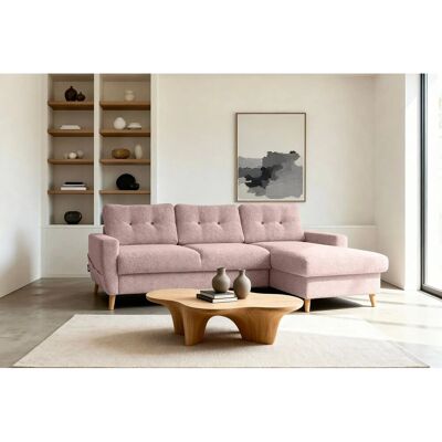 GASPARD - Canapé d'angle convertible tissu bouclette 4 places Rose Droit GASPARD - Canapé d'angle convertible tissu bouclette 4 places Rose Droit
