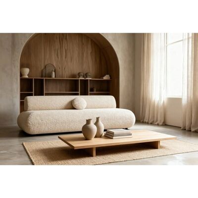 LEVI - Canapé droit convertible tissu lisse 2 places Beige LEVI - Canapé droit convertible tissu lisse 2 places Beige